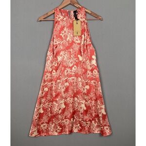 NWT Knot Sisters Floral Open Back Dress Large Coral Cream Sleeveless Viscose